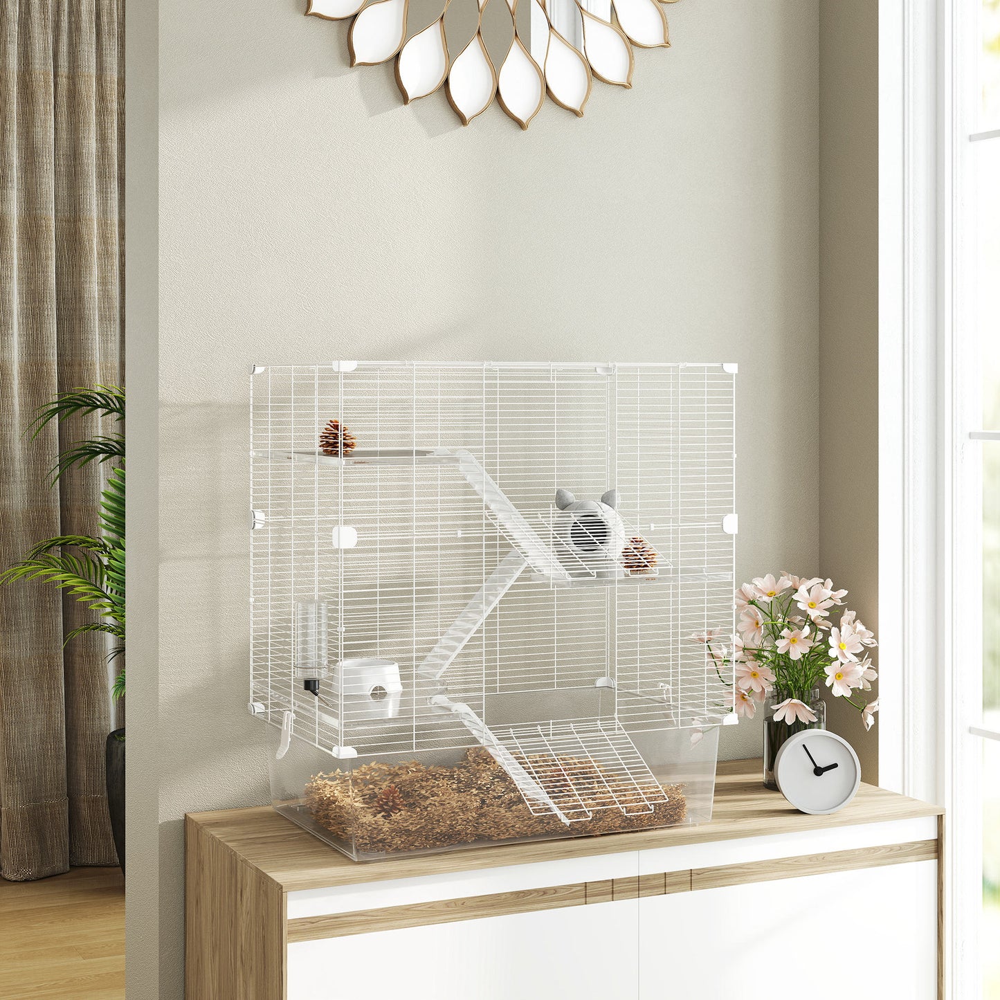 Pawhut Jaula Para Hurones De 4 Niveles Con Bandeja Inferior 73x47x80 Cm Blanco_1