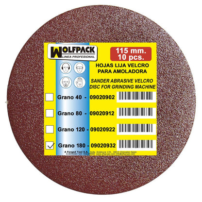 Lija Recambio Velcro Amoladora Ø 115 Mm. Grano 180 (10 Piezas)