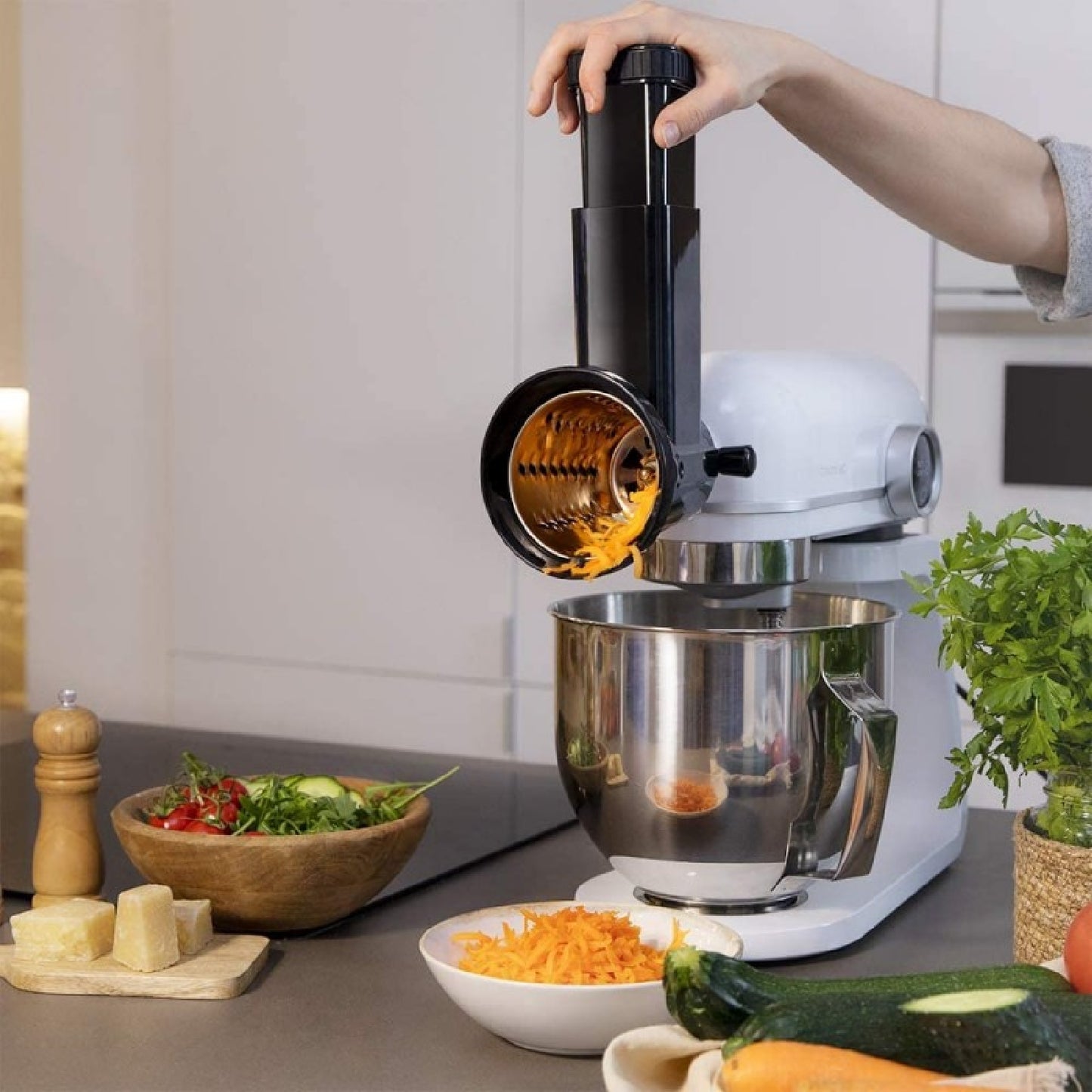 Accesorio Para Amasadora Twist&fusion Salad. 3 Tambores Intercambiables, Ideal Para Cortar, Rallar Y Rebanar Verduras, Acero Inoxidable, Compatible_3
