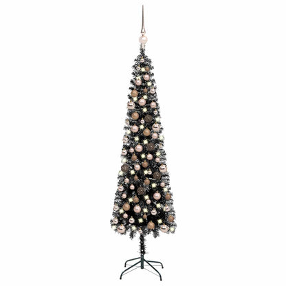 Vidaxl Árbol De Navidad Delgado Con Luces Y Bolas Negro 180 Cm_0