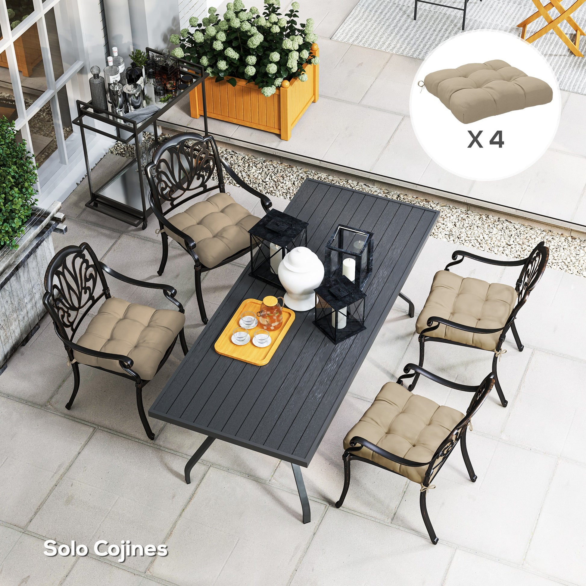 Outsunny Conjunto De Cojines Para Sillas De Comedor 48x48x10 Cm Caqui_3