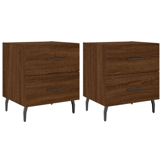 Mesita Noche 2 Uds Madera Ingeniería Marrón Roble 40x35x47,5 Cm_0