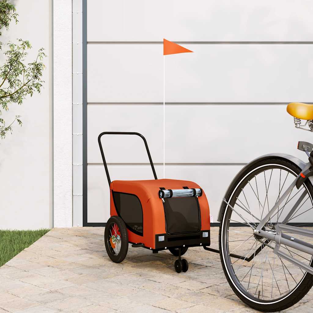 Remolque De Bicicleta Mascotas Hierro Tela Oxford Naranja Negro_1