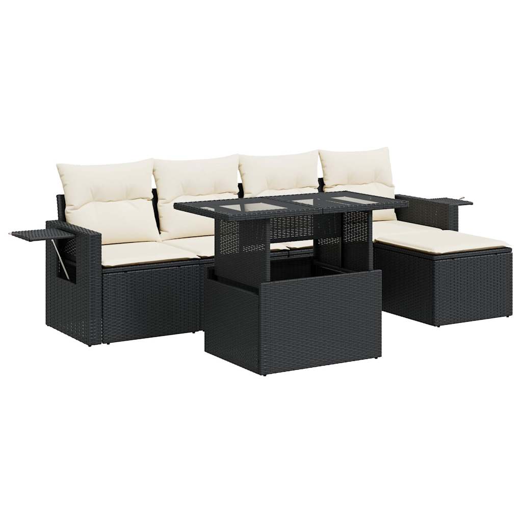 Set De Sofás De Jardín 6 Piezas Y Cojines Ratán Sintético Negro / Vetonek_5