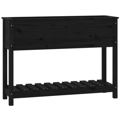 Jardinera Con Estante Madera Maciza Pino Negro 111,5x34,5x81 Cm_0
