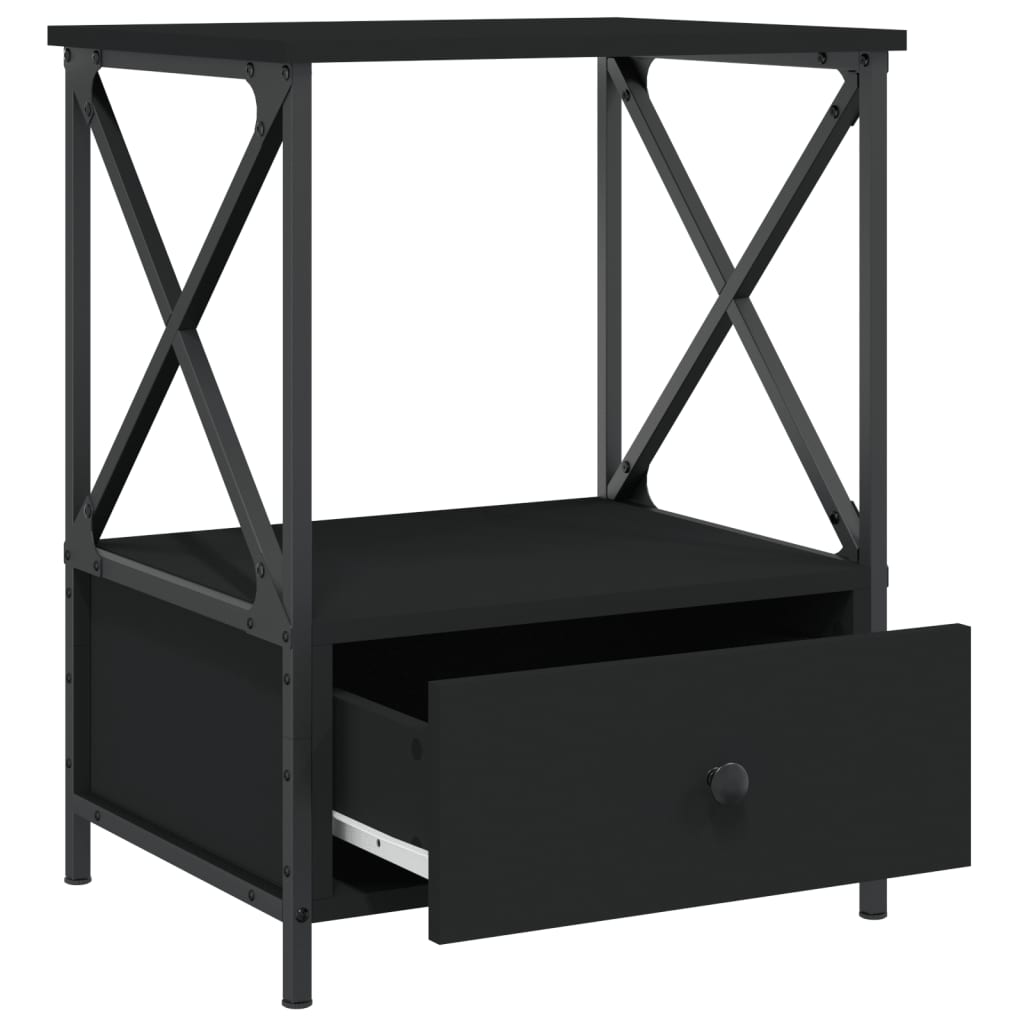 Mesita De Noche Madera De Ingeniería Negra 50x41x65 Cm_4