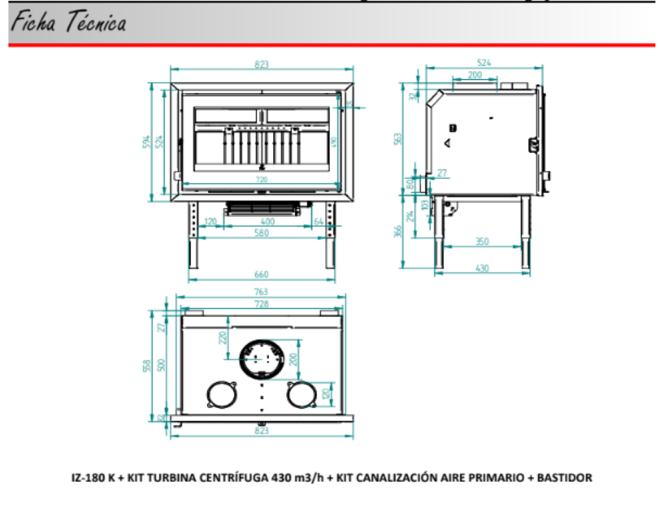 BRICOSOL Insertable de leña panorámico triple combustión y cristal serigrafiado FM Modelo IZ – 180 FKC (Turbina Centrífuga)_3