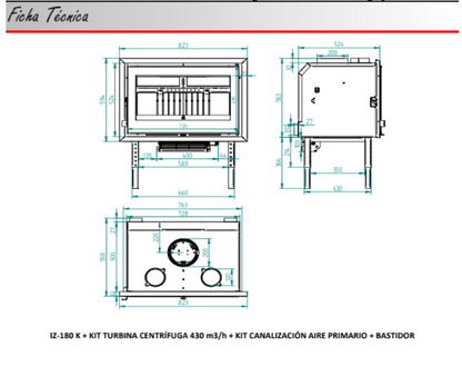 BRICOSOL Insertable de leña panorámico triple combustión y cristal serigrafiado FM Modelo IZ – 180 FKC (Turbina Centrífuga)_3