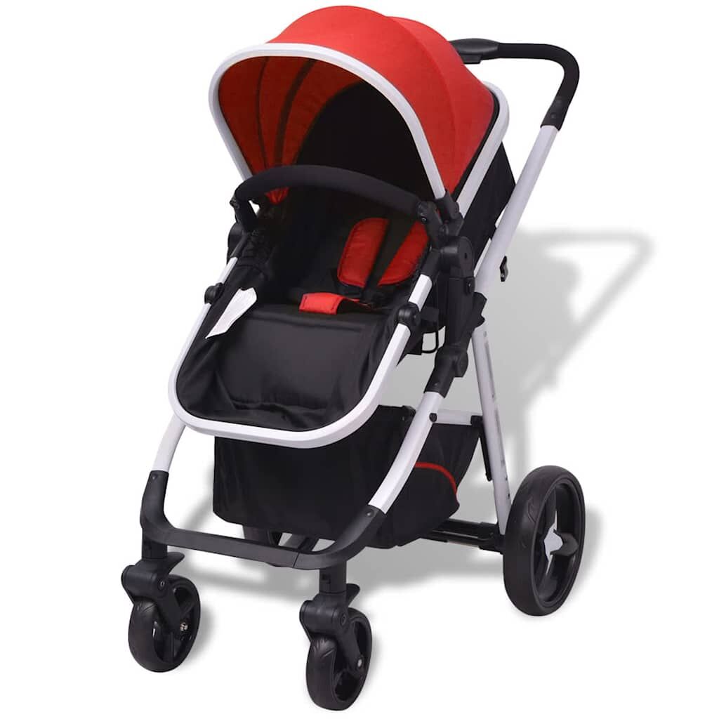 Vidaxl Cochecito De Bebé 3 En 1 Rojo Y Negro Aluminio_3