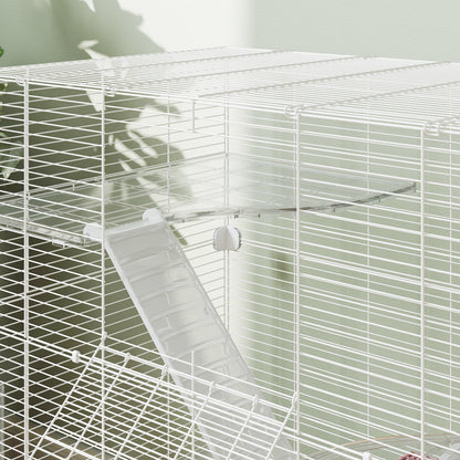 Pawhut Jaula Para Hurones De 4 Niveles Con Bandeja Inferior 73x47x80 Cm Blanco_3