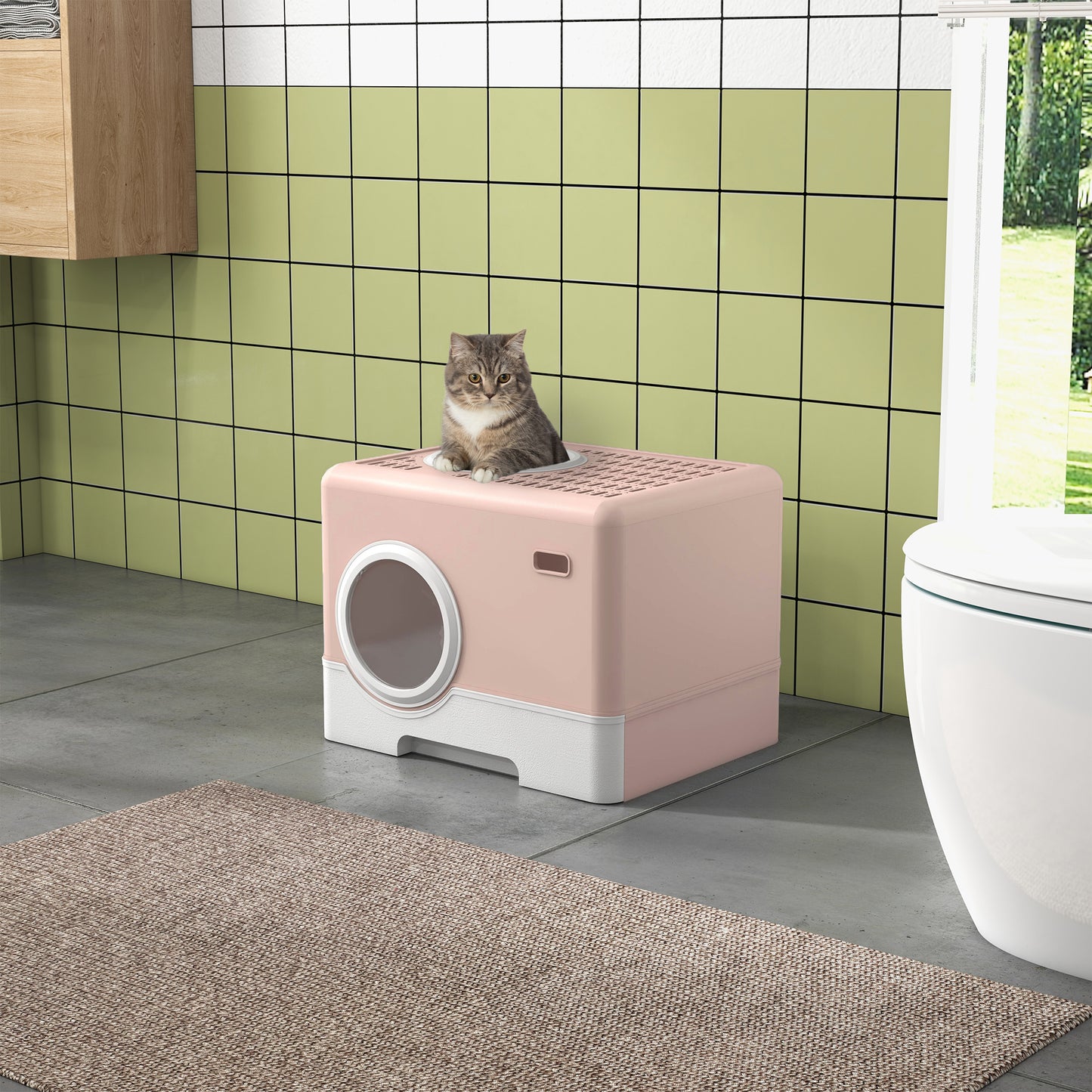Pawhut Arenero Para Gatos Con Pala Bandeja Extraíble Puertas 52x41x38,5cm Rosa_1