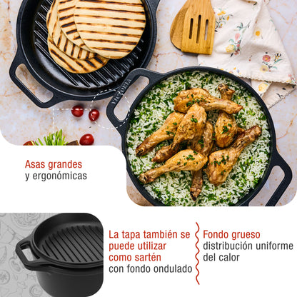 Victoria Horno Holandés Olla Inducción Hierro Fundido Curado 27cm, Tapa - Sartén, 5,7l, Sin Ptfe, 30940, Negro_2