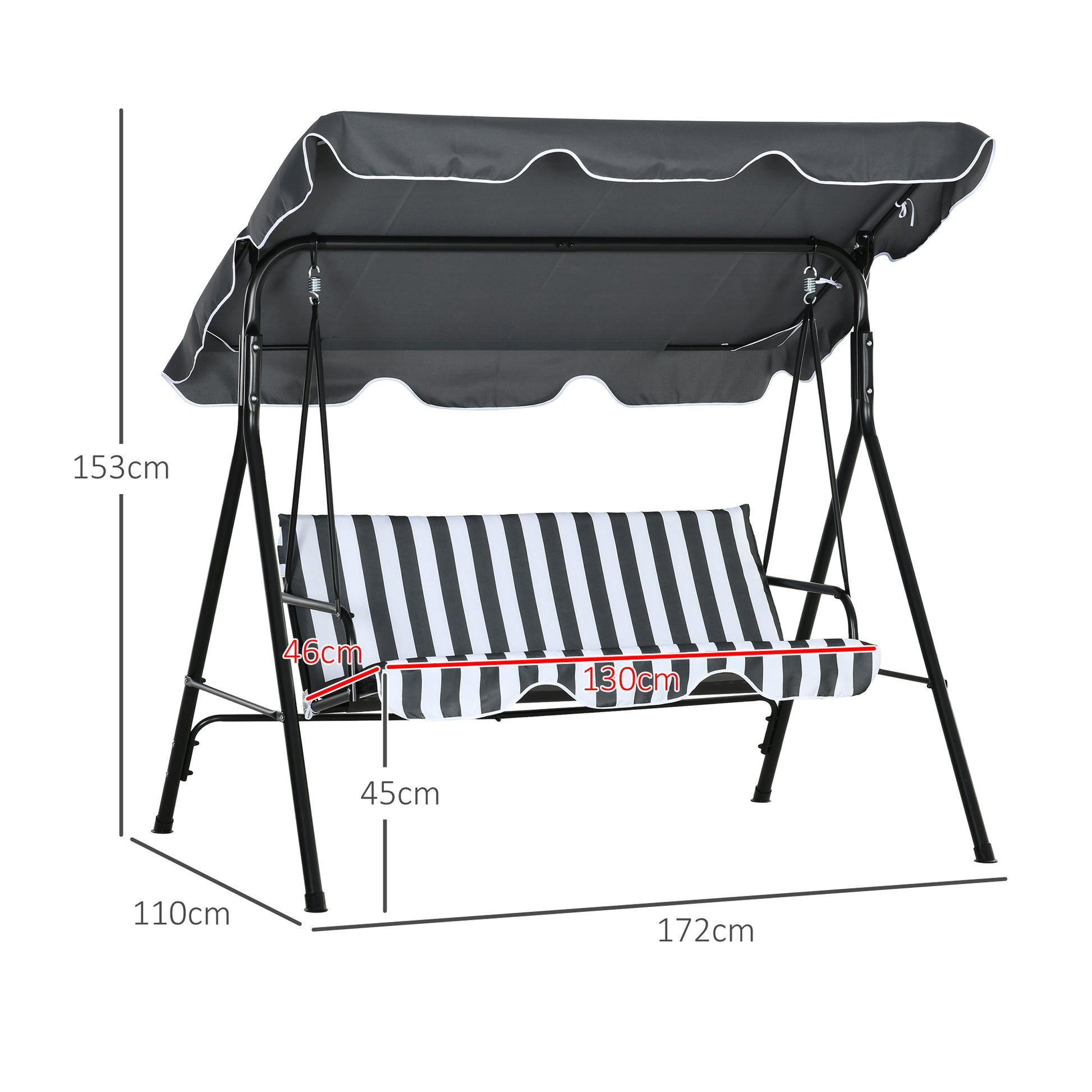 Outsunny Columpio De Jardín De 3 Plazas Con Techo Ajustable 172x110x153cm Gris_2