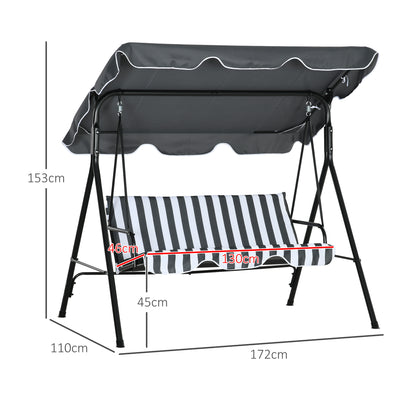 Outsunny Columpio De Jardín De 3 Plazas Con Techo Ajustable 172x110x153cm Gris_2