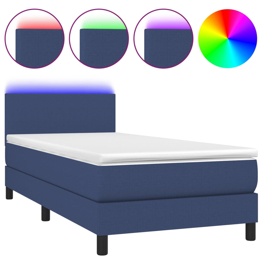Cama Box Spring Con Colchón Y Led Tela Azul 80x200 Cm / Vetonek_0