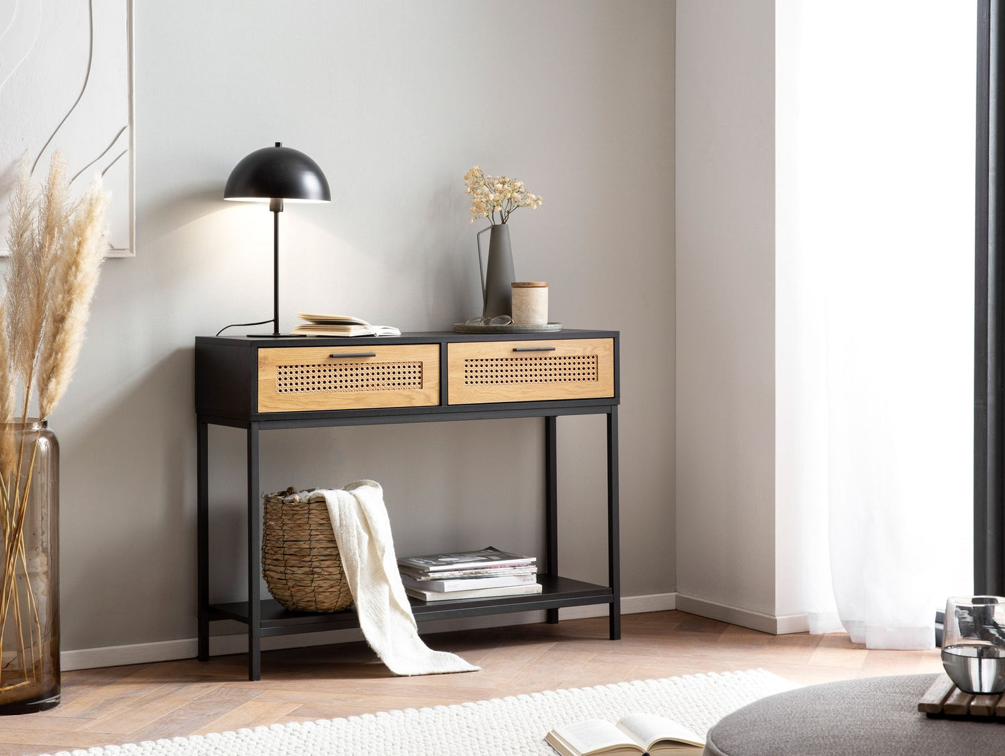 Mesa Consola Negro Con Patas De Metal 100x30x75 Cm_2
