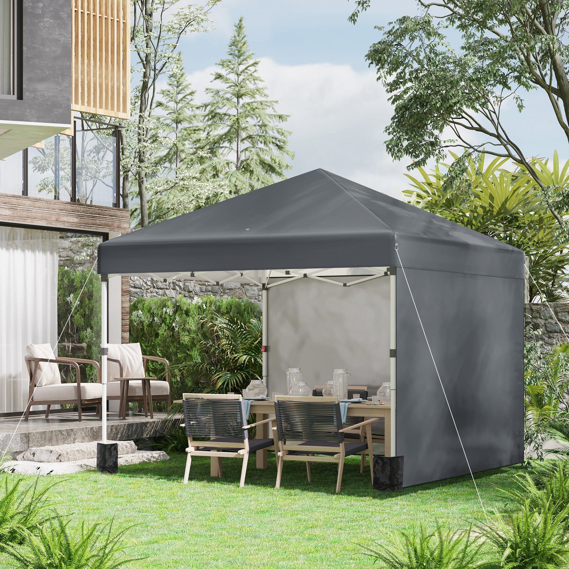 Outsunny Carpa Plegable 3x3 M Altura Ajustable Y Bolsa De Transporte Gris Oscuro_1
