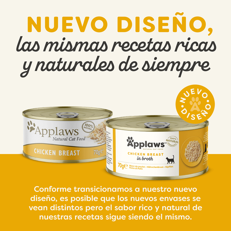 Applaws Cat 70g Ração Húmida Natural para Gatos Sem Grão, Peito de Frango em Lata