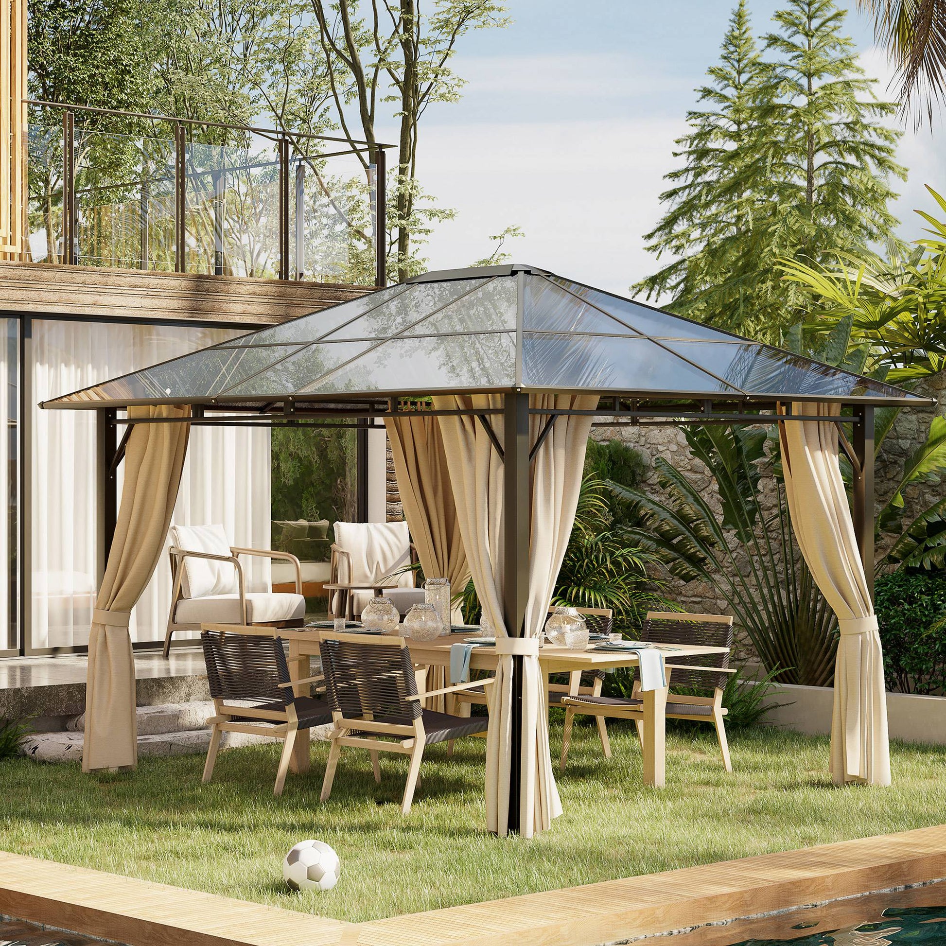 Outsunny Cenador De Jardín 3,65x3 M Acero Con Techo De Policarbonato Protección_1