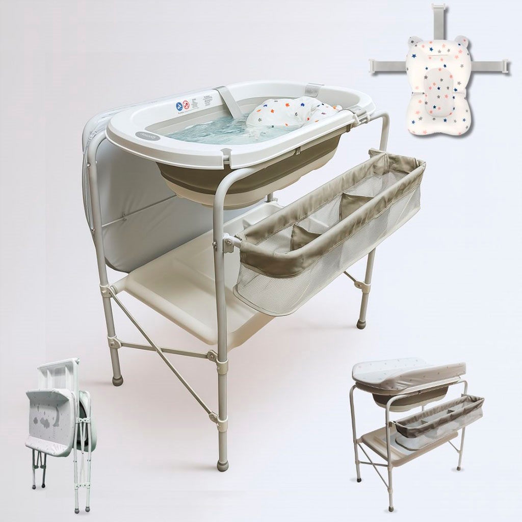 Bathby | Bañera Bebé 5 En 1 Plegable Con Soporte, Cojín Antideslizante, Cambiador (gris Pro)_3