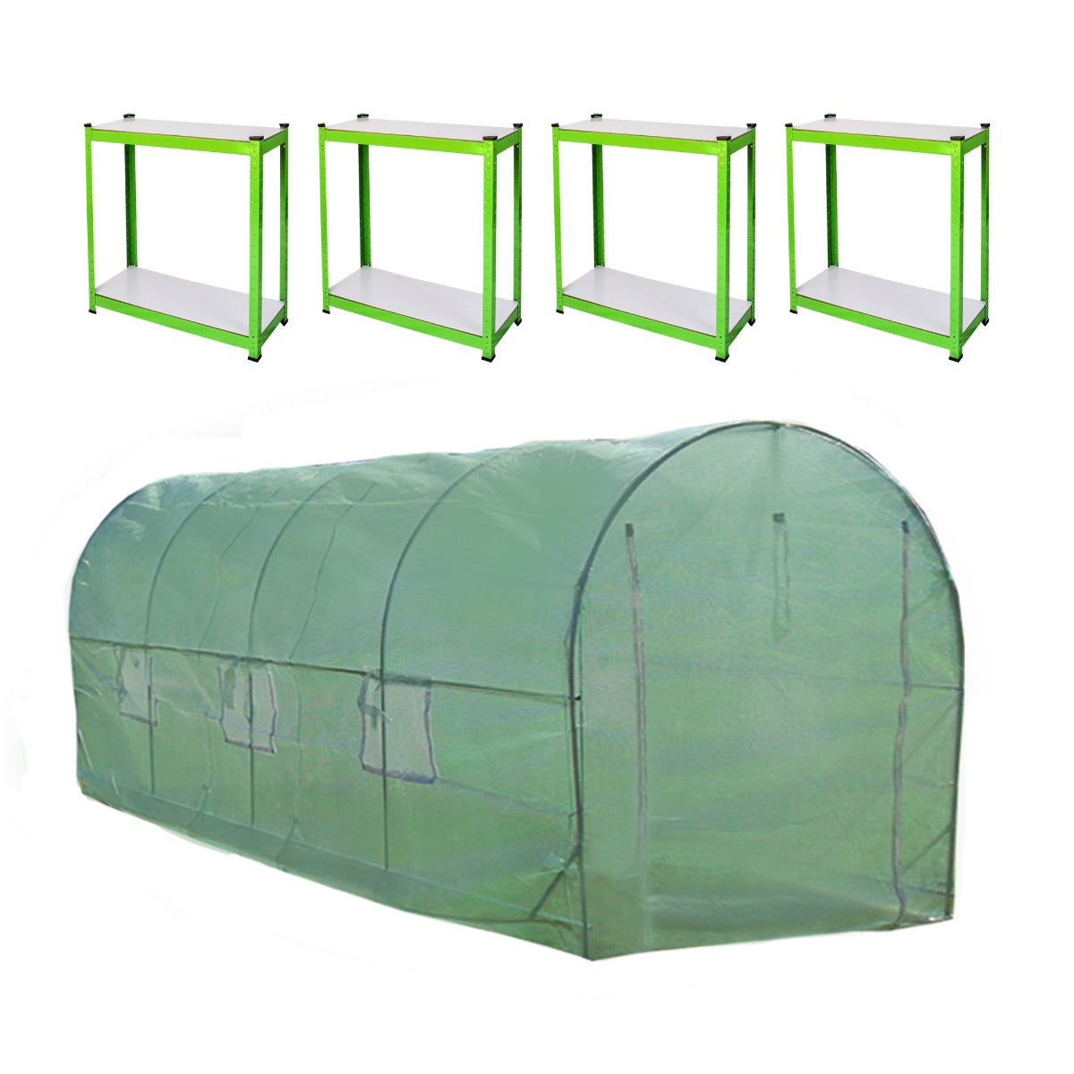 Invernadero Politúnel Con Estantería Galvanizada De Jardín Carpa De Cultivo 25mm 6m X 3m_0