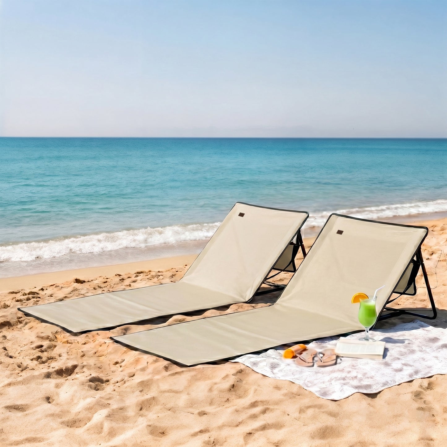 Outsunny Conjunto De 2 Esterillas De Playa Plegable 142x51x40 Cm Beige_1
