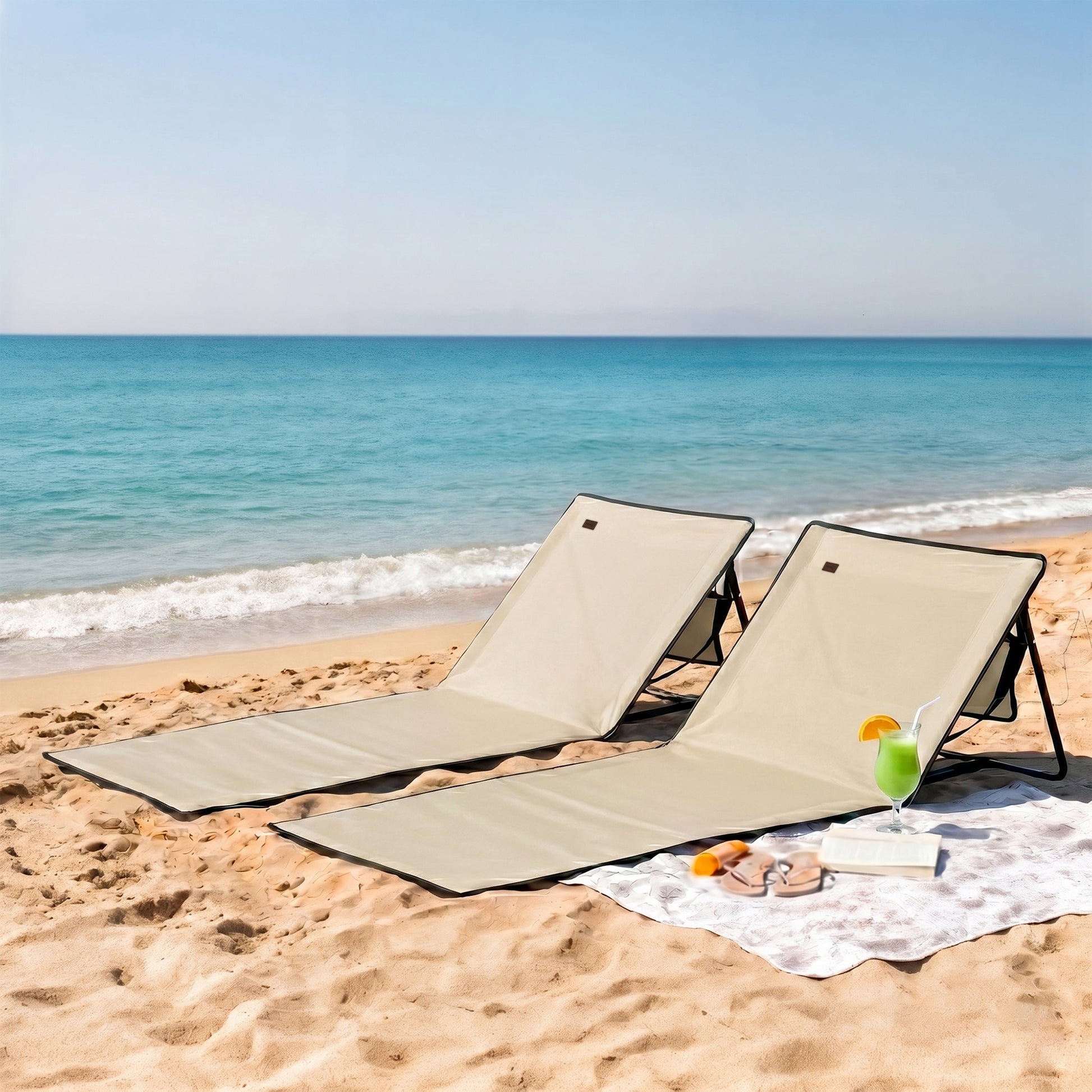 Outsunny Conjunto De 2 Esterillas De Playa Plegable 142x51x40 Cm Beige_1