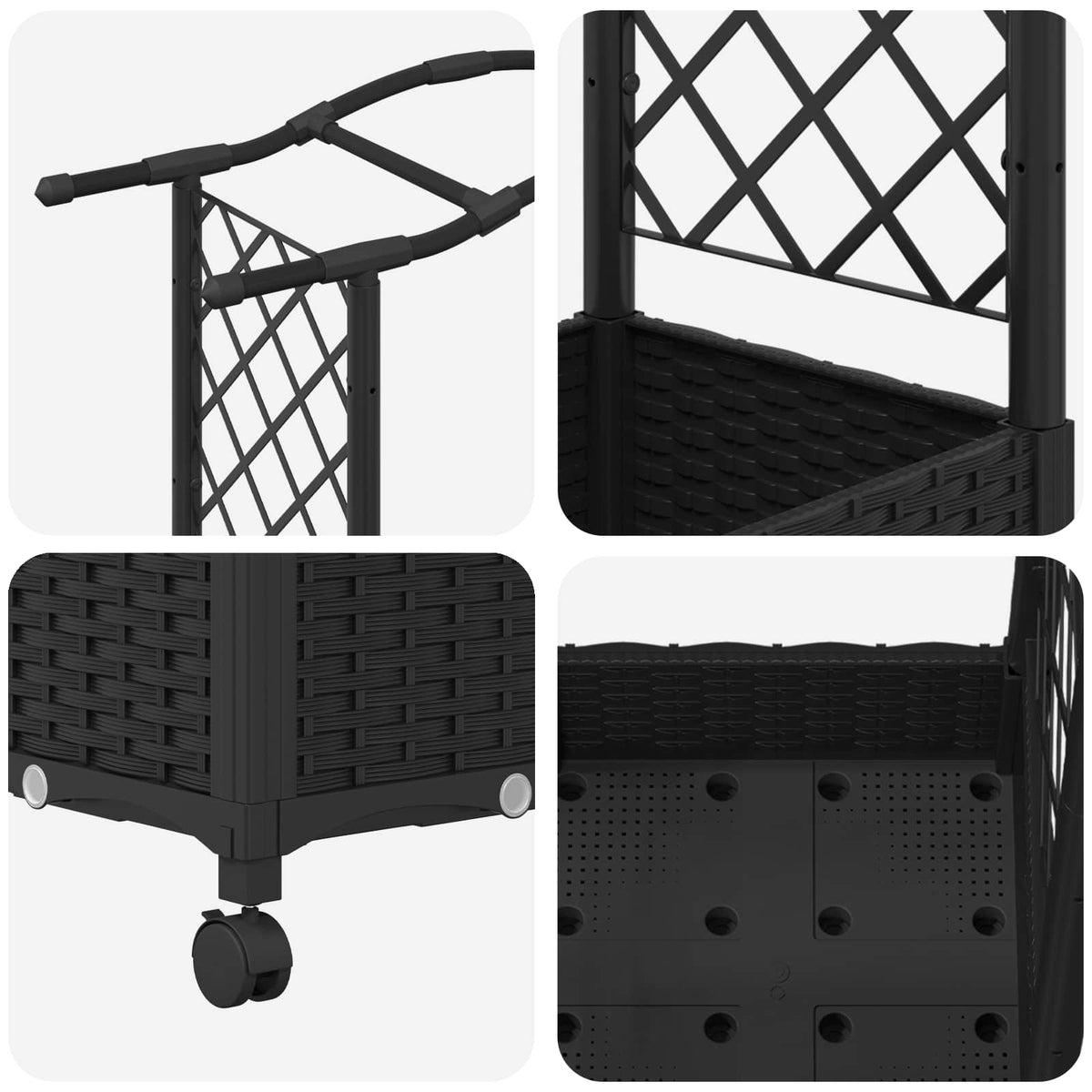 Cama Elevada Con Trellis Y Techo Negro 169 X 40 X 129 Cm Pp_5