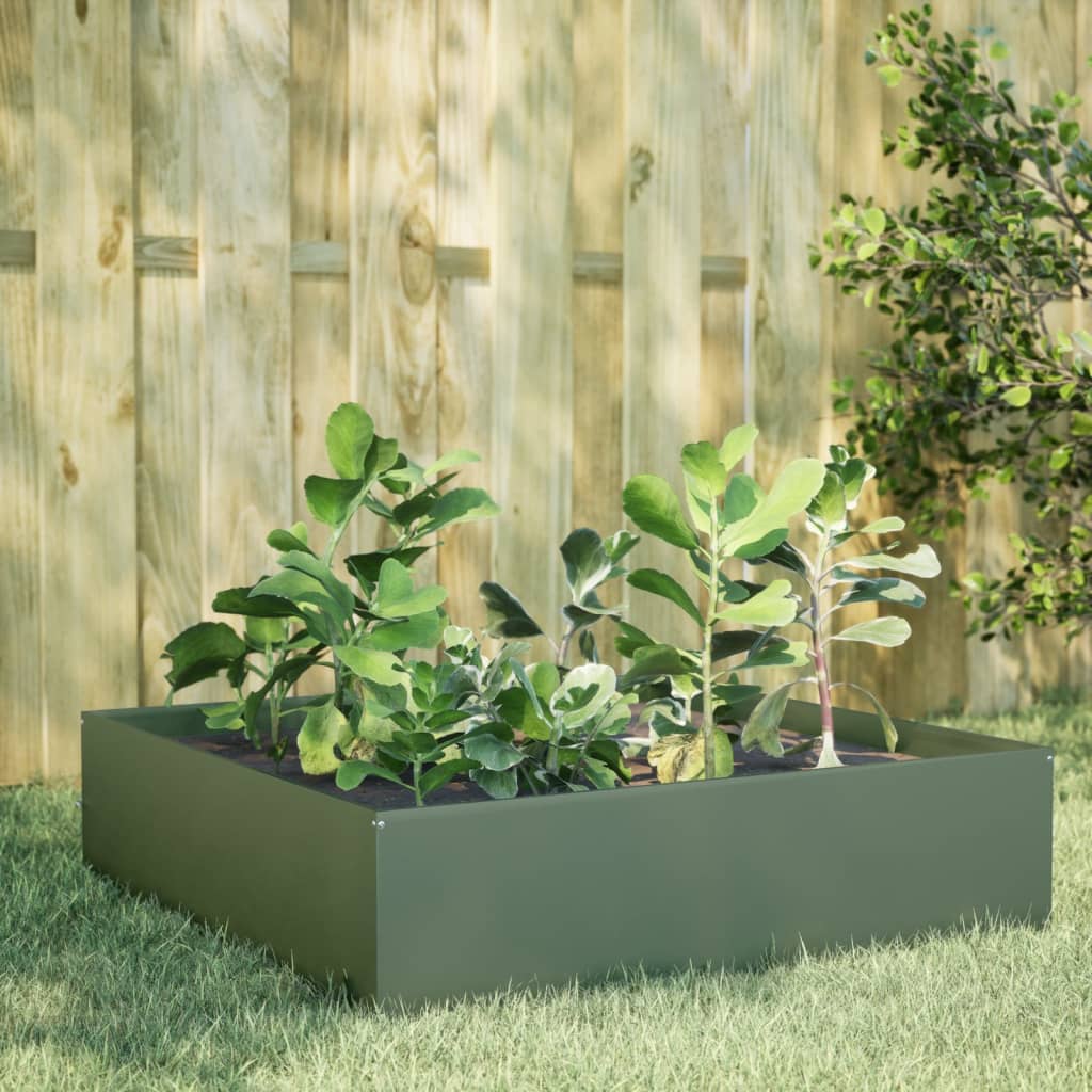 Arriate De Acero Verde Oliva 100x100x25 Cm_1