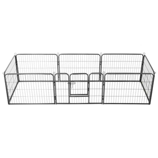 Corral Para Perros 8 Paneles De Acero 60x80 Cm Negro_0