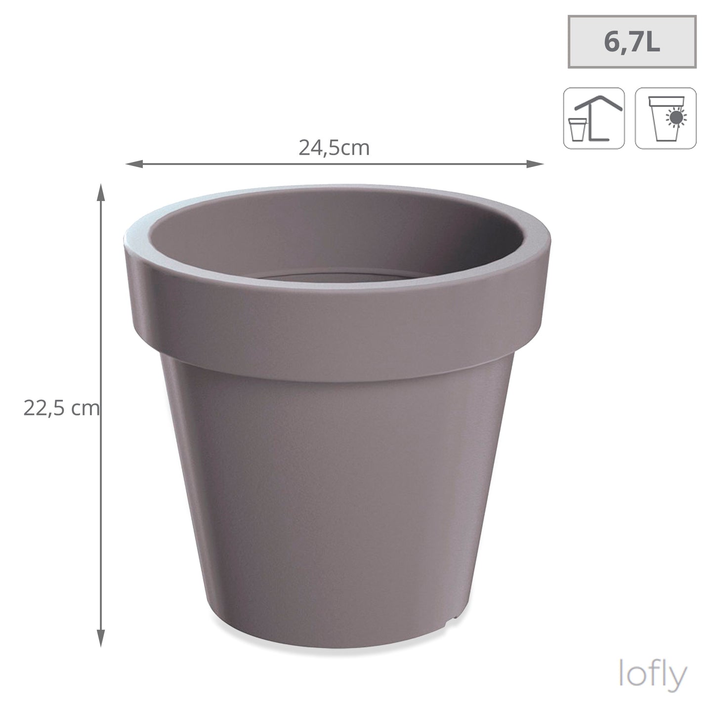 2x Maceta De Plastico Lofly En Color Gris 24,5 (largo) X 24,5 (ancho) X 22,5 (alto) Cm