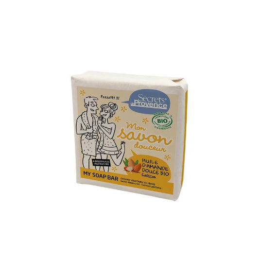 Sabonete em barra de óleo de amêndoas doces biológico + perfume Calisson Secrets de Provence 100 gr