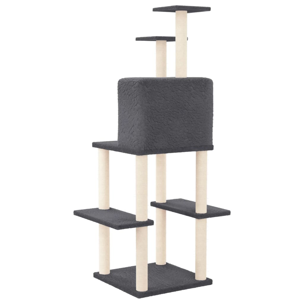 Rascador Para Gatos Con Postes De Sisal Gris Oscuro 144,5 Cm_4
