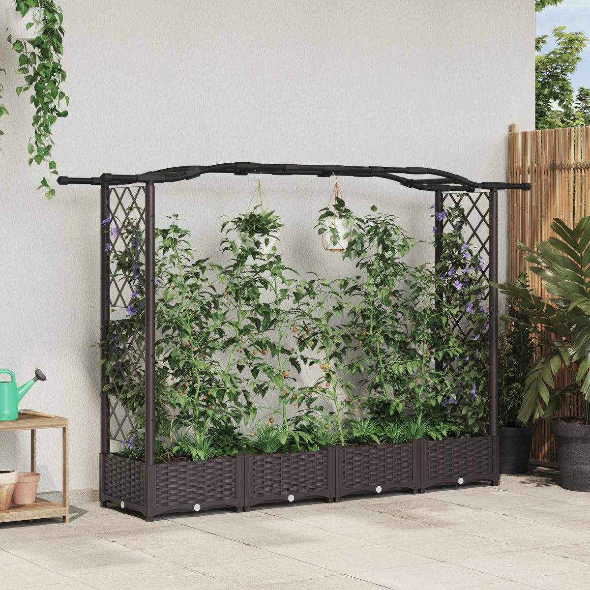 Cama Elevada Con Trellis Y Techo Marrón 207 X 40 X 123 Cm Pp_1