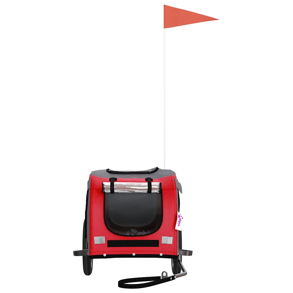 Remolque De Bicicleta Mascotas Hierro Tela Oxford Rojo Gris_3