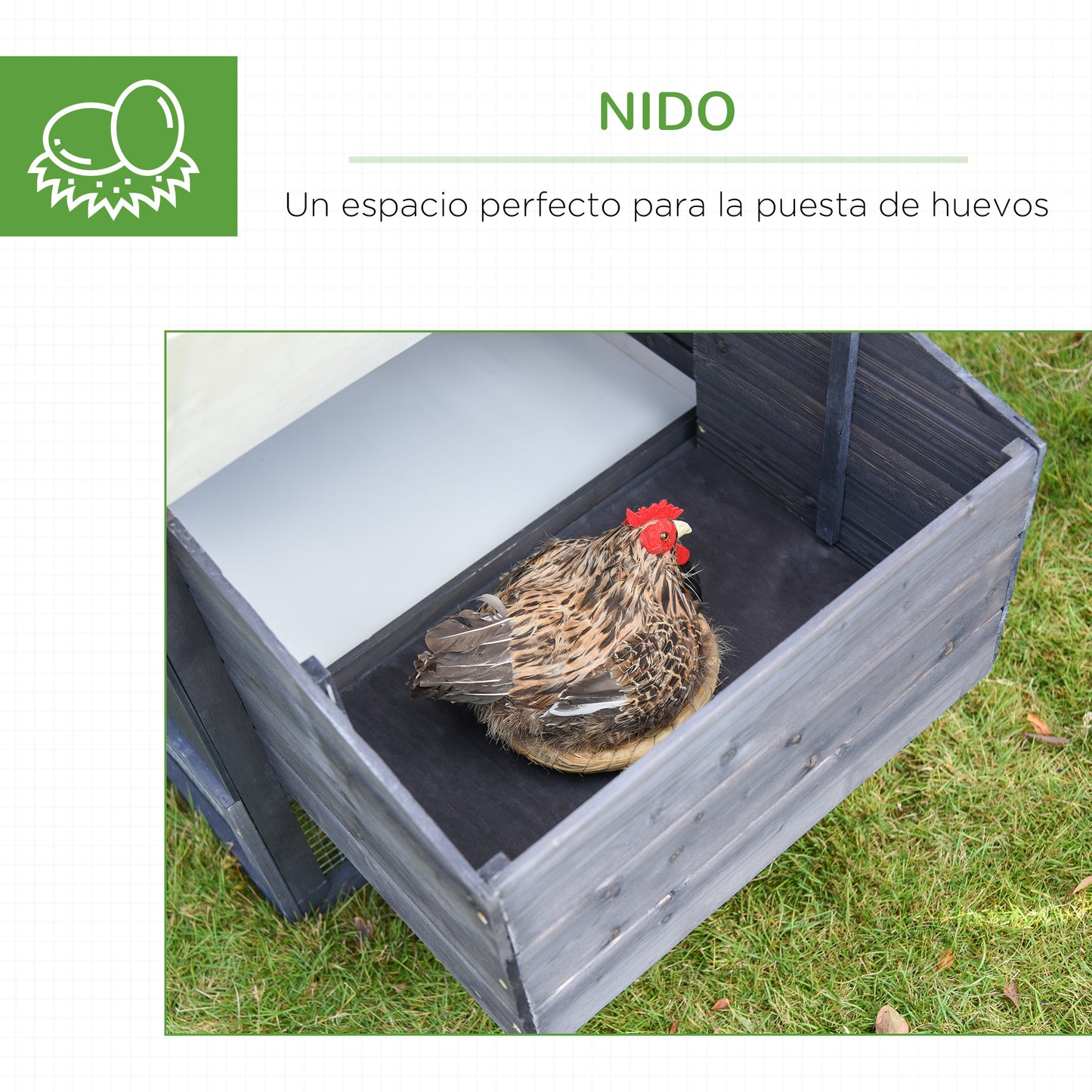 Pawhut Gallinero Madera Exterior Con Nido Corral Y Techo Asfáltico 170x81x110 Cm_5