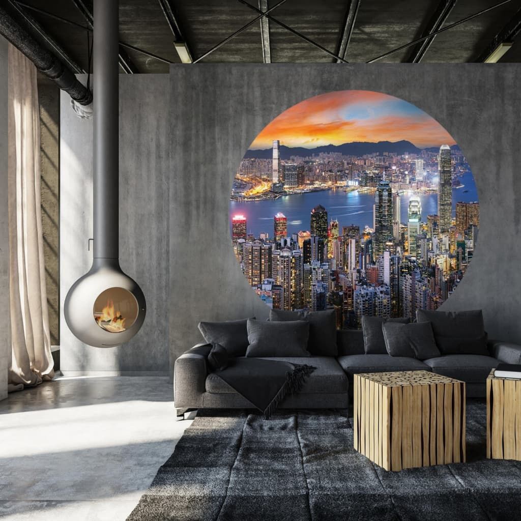 Wallart Papel Pintado De Pared Redondo Skyline By Night 190 Cm_3