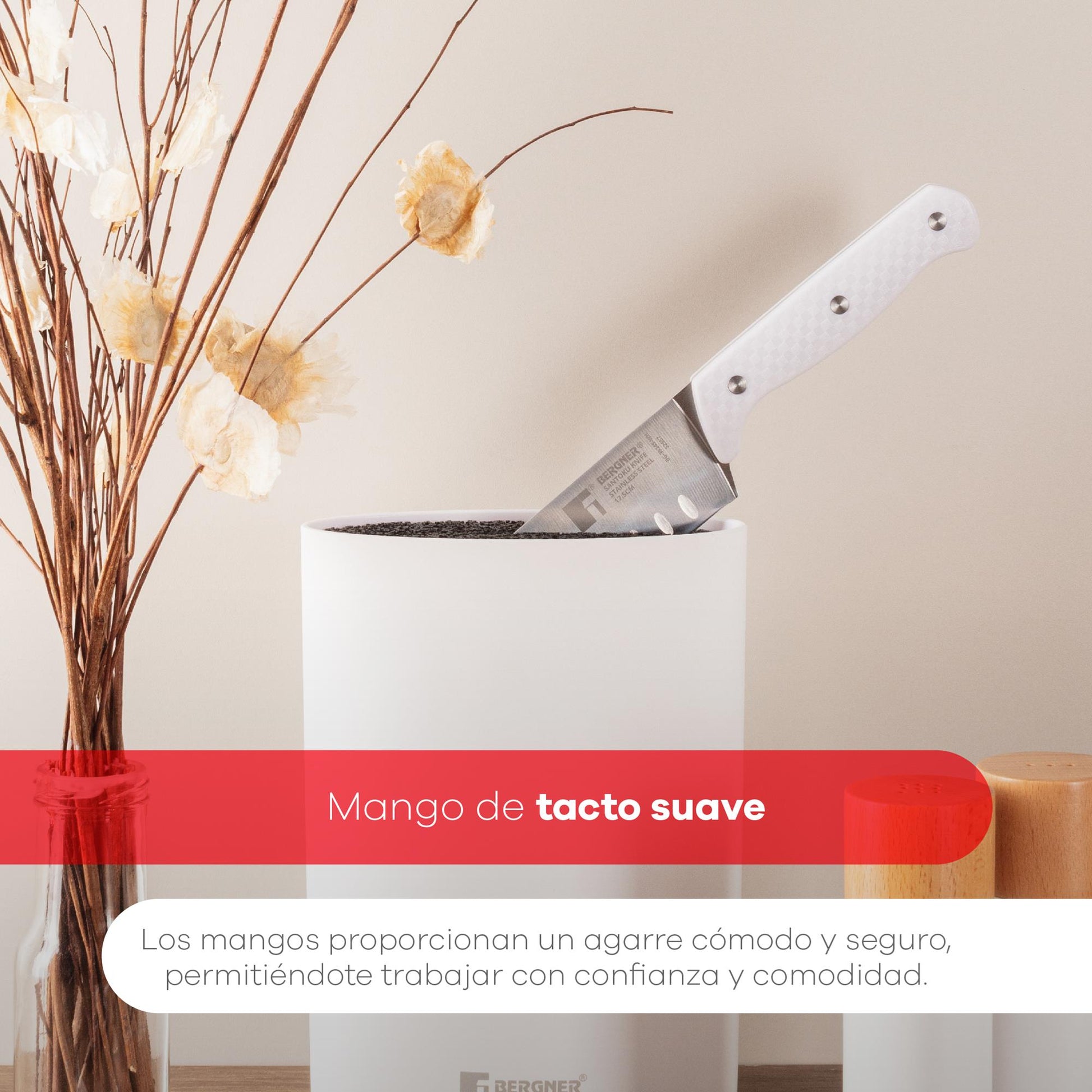 Set De 3 Cuchillos (chef + Santoku + Multiusos) Con Tacoma Naturally En Acero Inoxidable Bergner_2