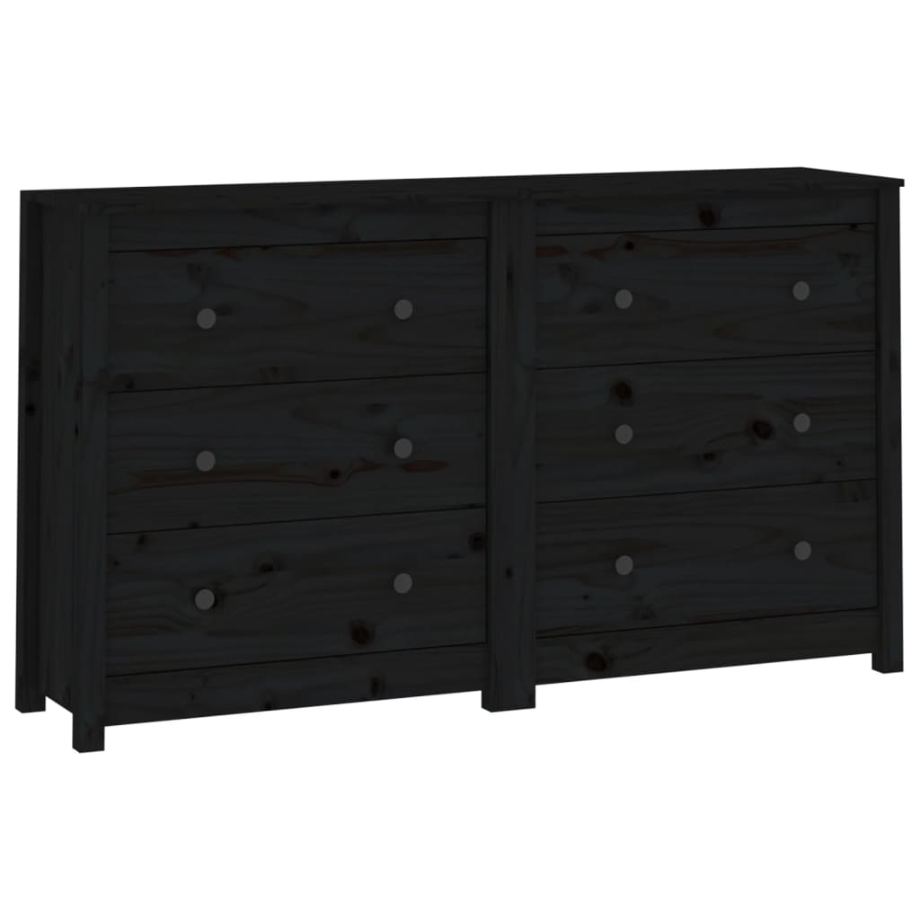 Aparador De Madera Maciza De Pino Negro 140x35x80 Cm_1