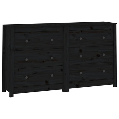 Aparador De Madera Maciza De Pino Negro 140x35x80 Cm_1