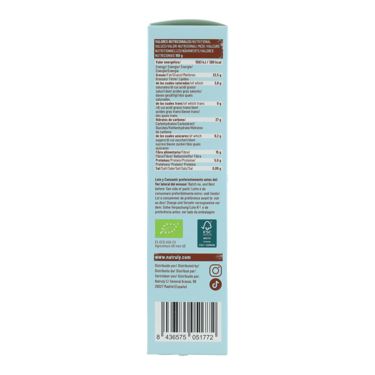 Bolachas Natruly Organic Sabor Cacau 125g