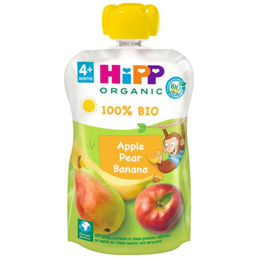 Maçã, pera e banana biológicas em saqueta +4 meses HiPP 100 g