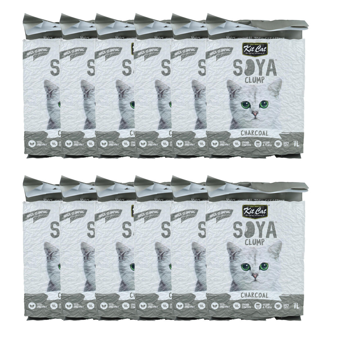 Kit Cat SoyaClump Pack Ahorro 12 - Charcoal 7 L Arena Vegetal para gatos