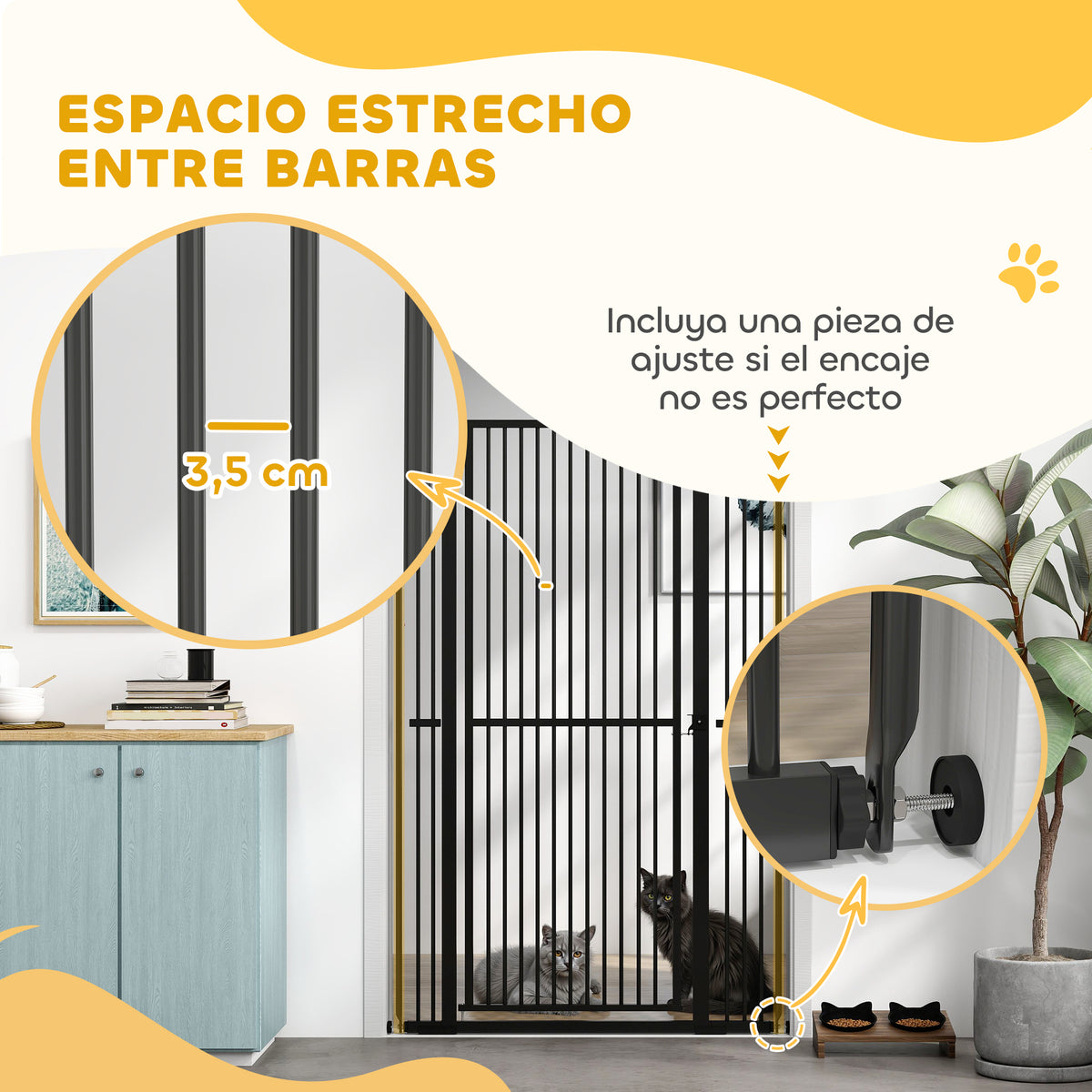 Pawhut Barrera Para Perros Con Ancho Ajustable 77-104 Cm Con Extensiones Negro_4