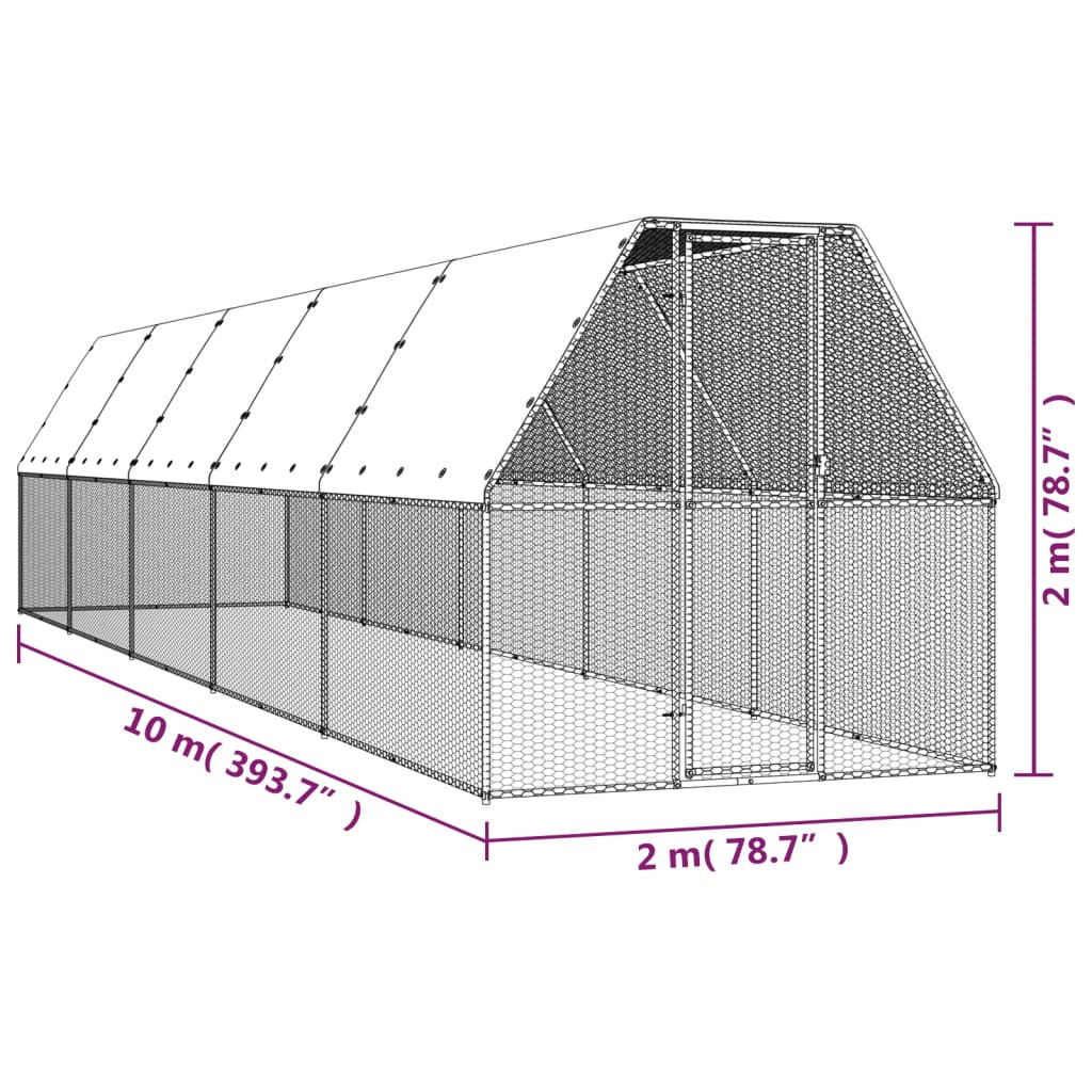 Vidaxl Jaula Gallinero De Acero Galvanizado 2x10x2 M_4