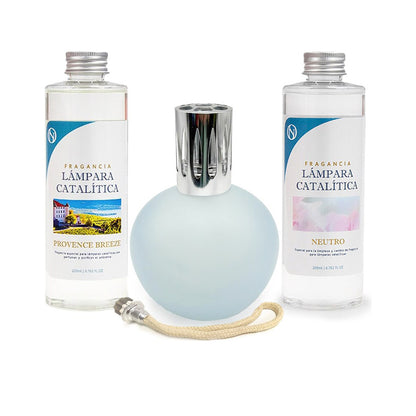 Pack Lámpara Catalítica Azul Grisáceo Mate + Fragancia Provence Breeze 200ml + Limpiador Neutro 200ml + Mecha Repuesto_0