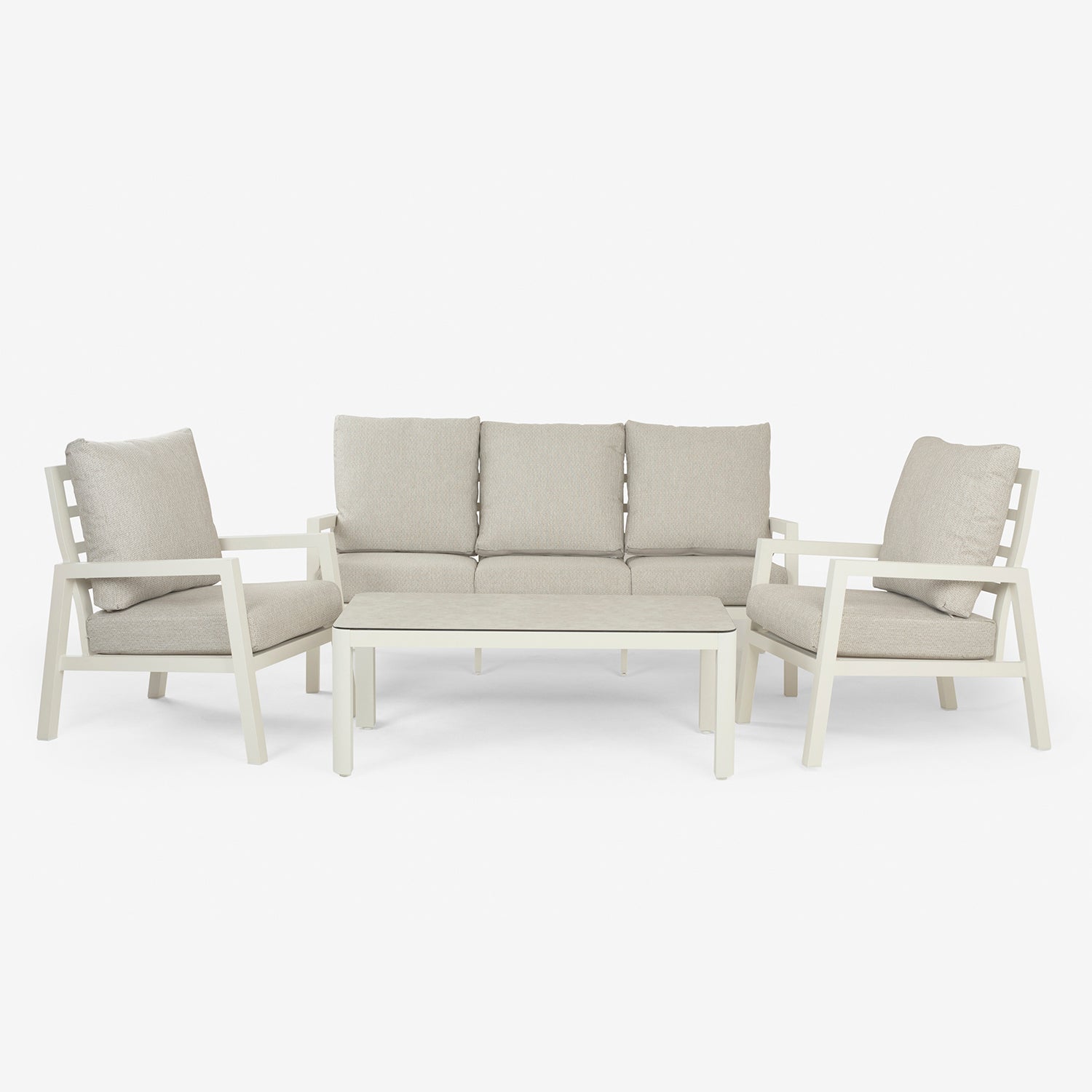 Conjunto De Sofás Para Jardín, Sofá 3 Plazas, Aluminio, Color Blanco Envejecido, Mesa:120x60x45cm Sillón:83x65,5x89 Cm Sofá:180x83x89 Cm Alto_2