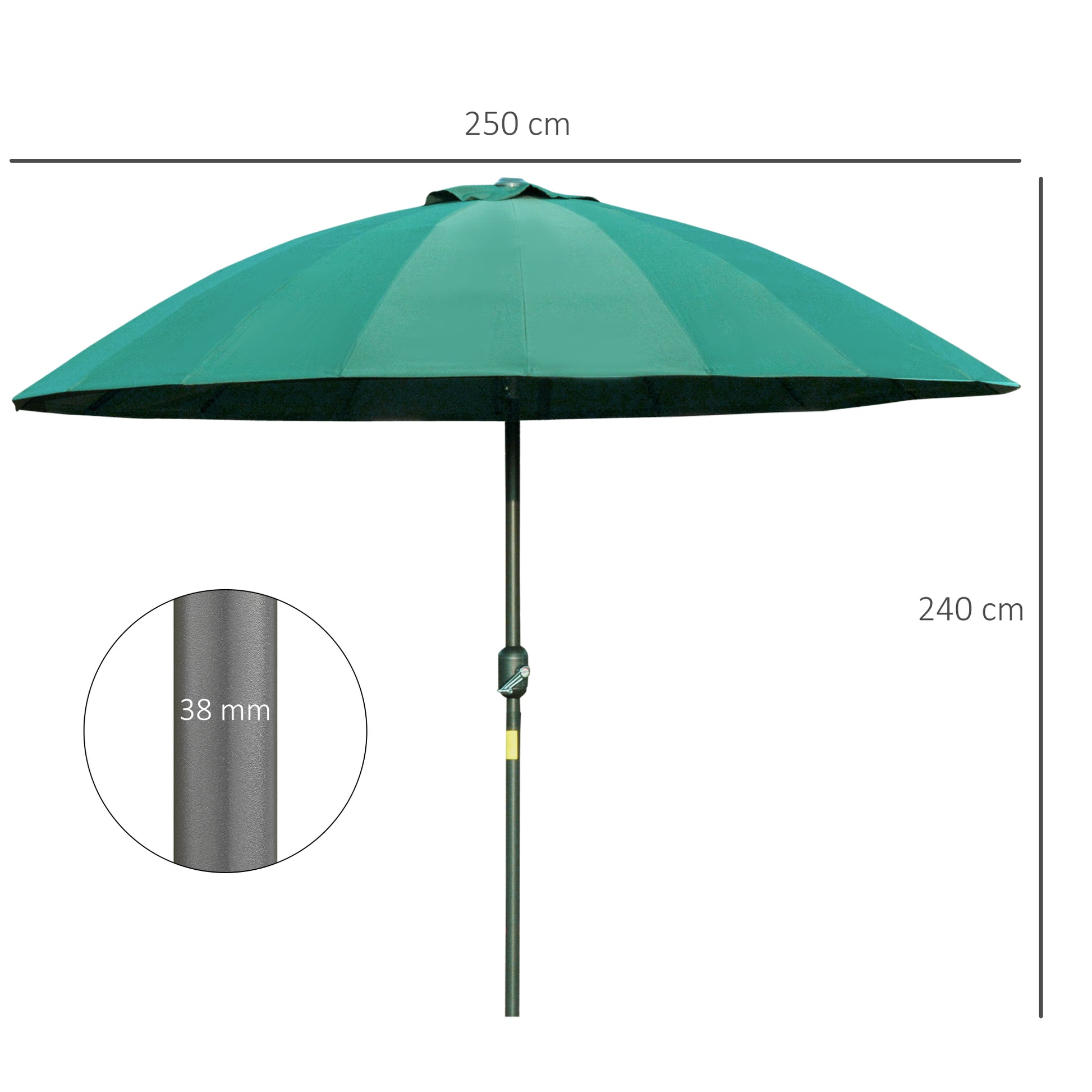 Outsunny Sombrilla Terraza Exterior Ø250 Cm Con Ángulo Inclinable Verde_2