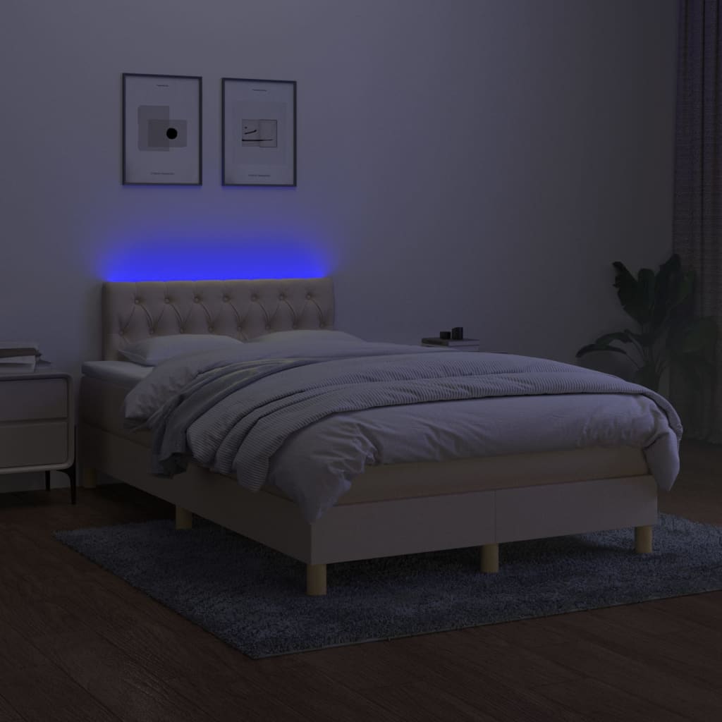 Cama Box Spring Con Colchón Y Led Tela Crema 120x200 Cm / Vetonek_2