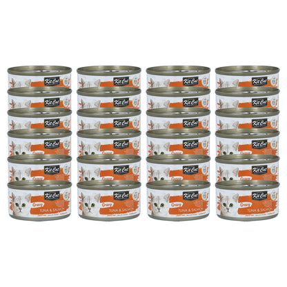 Pack 24x Kit Cat Lata Gravy - Atún & Salmón 70 g Comida húmeda para gatos en salsa